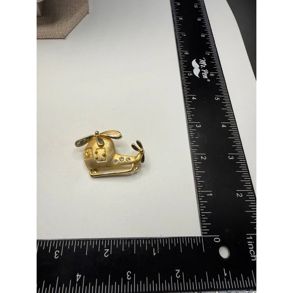 Vintage Gold Tone‎ Helicopter Brooch Pin Aviation Pilot Novelty Jewelry